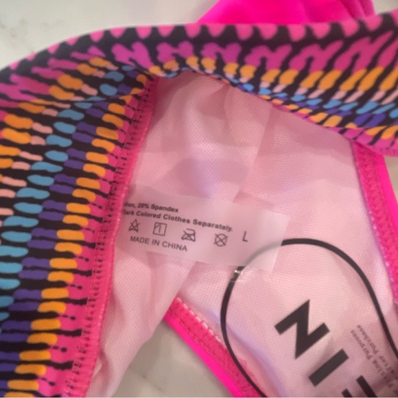 Shein Cheeky Vibrant Pink Bikini Bottoms with Multicolor Waistband - Picture 8 of 10